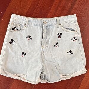 Women's Mickey Embroidered Light Blue Jean Shorts